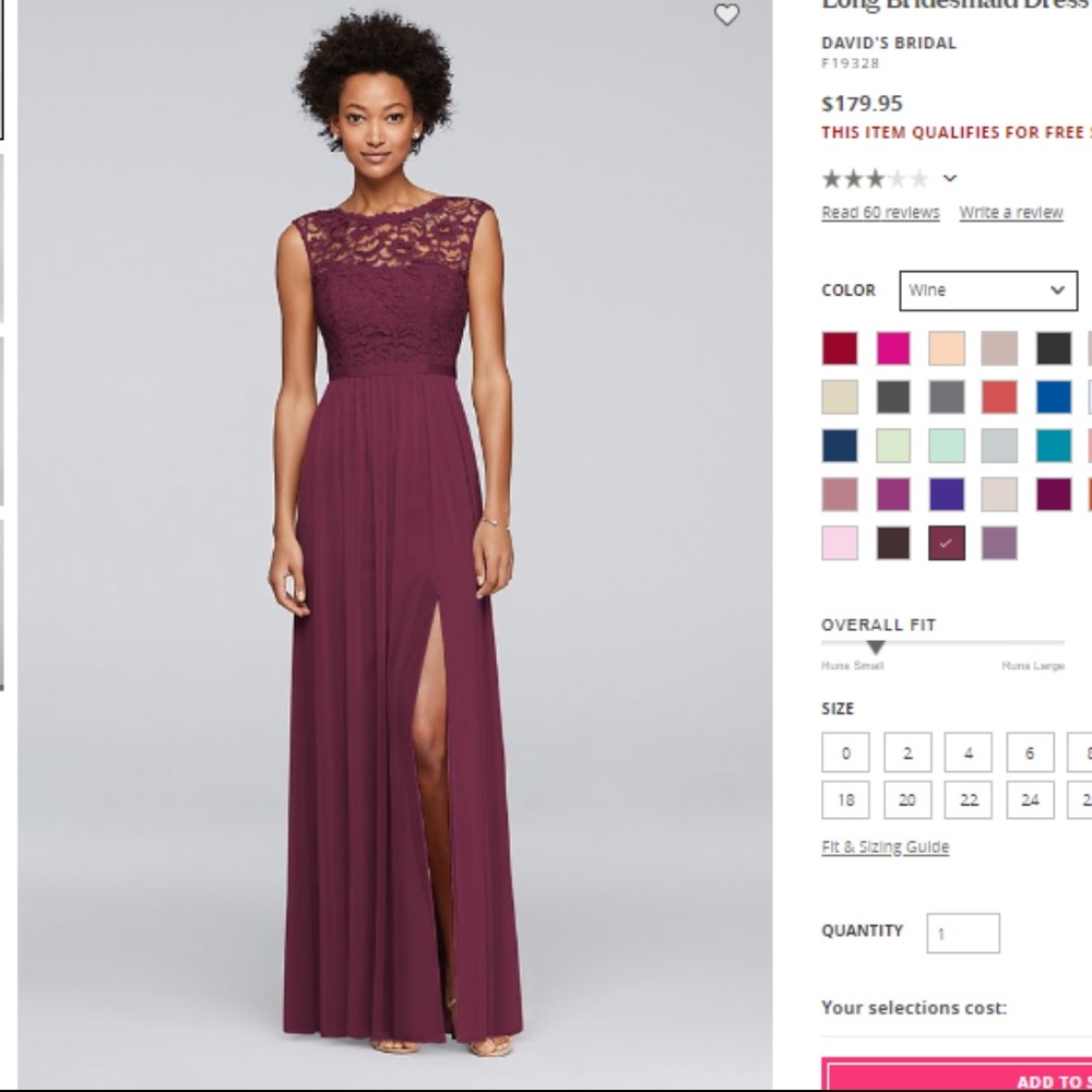 Wine David’s Bridal Bridesmaid Dress Sz 8 - F19328